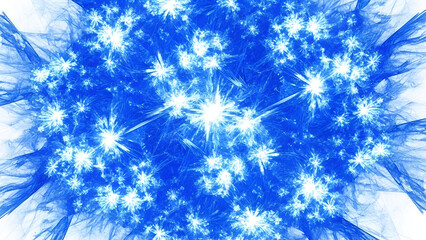 Intricate fractal pattern in dynamic blue and white hues, suggestive of winter or celestial