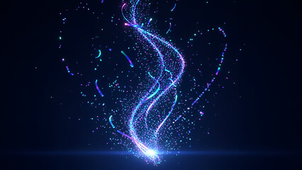 Magical swirling vortex of iridescent particles against a dark, cosmic backdrop