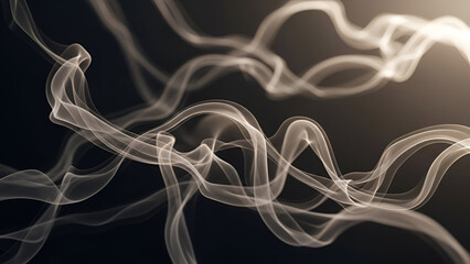 Mysterious smoke wisps and ethereal trails dancing in the dark creating smooth shapes