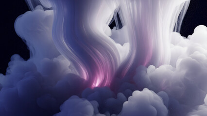 Surreal cloudscape with radiant purple glow, evoking ethereal beauty and dreamlike atmosphere