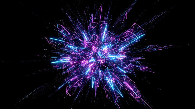 Vibrant explosion of neon lines radiating outwards in a dynamic abstract design - Powered by Adobe