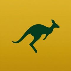 Obraz premium minimalistic kangaroo icon, a simple, flat green kangaroo silhouette icon with smooth edges, set against a pure gold backdrop emphasizing the national animal