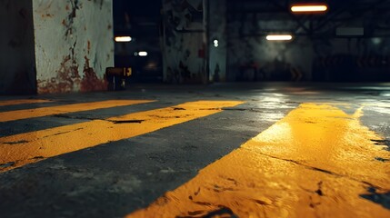 Bright Yellow Hazard Stripes On Grimy Industrial Floor Safety Warning Texture Background Caution Industry Design