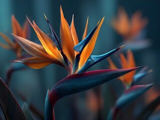 Exotic Bird Of Paradise Flower Blooming With Sharp Shapes Tropical Botanical Beauty Nature Floral Design