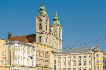 Obraz premium The Baroque Old Cathedral in Linz, Austria