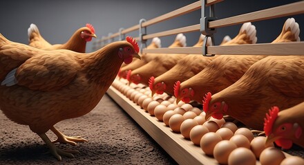 Chickens Laying Eggs in a Modern Poultry Farm Setting.