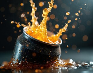 can opens with energetic liquid explosion. Bubbles form a refreshing spray and foam. Dynamic splash action captures thirst quenching moment.