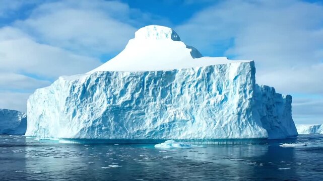 Massive Iceberg Floating in Antarctic Ocean under Blue Sky