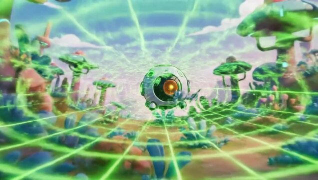 Futuristic Robot Drone Scanning Alien Landscape Animation.