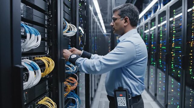 IT Technician Managing Servers in Data Center for Cloud Computing and Cybersecurity - Powered by Adobe