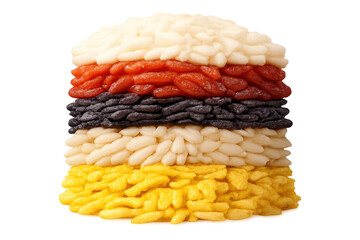 Stacked rice grains creating german flag colors, food art representing cuisine culture, transparent background