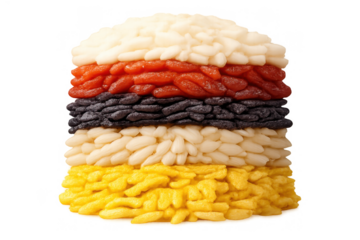 Stacked rice grains creating german flag colors, food art representing cuisine culture, transparent background