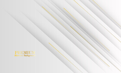 Elegant abstract background featuring white and gold diagonal lines with smooth gradients and subtle shadows. Modern minimal luxury style perfect for branding