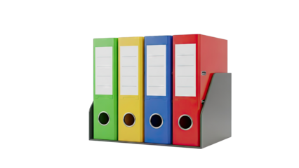 Four Colored Ring Binders in a Holder