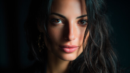 Obraz premium a confident mediterranean woman in her early 30s, long dark hair