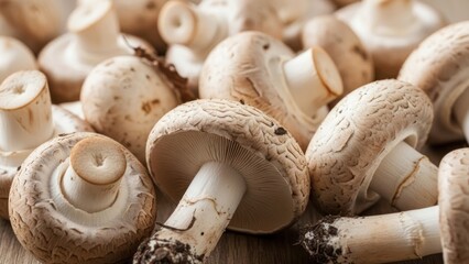 Freshly picked white button mushrooms with a natural earthy appearance for culinary use healthy