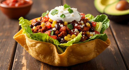 Taco Salad Bowl With Ground Beef And Corn