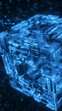 Glowing Blue Cube Energy Data Flow Motion Graphic