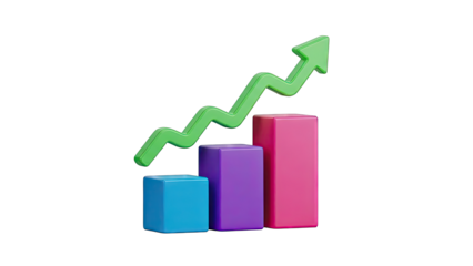 3D Bar Chart with Upward Trend Arrow