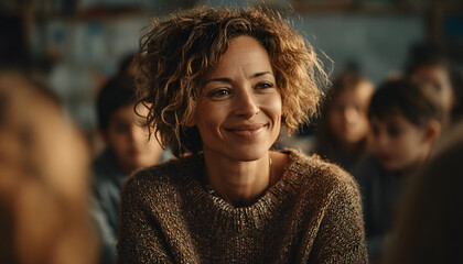 Hispanic woman psychologist leads mental health support group for diverse kids. Elementary students in circle discussion. Concept for school counseling, child therapy 
