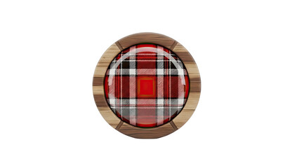 Oval Wood Frame with Red Tartan Pattern