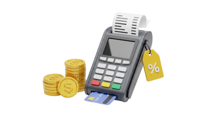 Payment Terminal with Coins, Credit Card, and Discount Tag