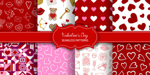 set of valentine's day seamless textures. collection of valentine patterns