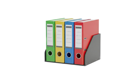 Four Colorful Ring Binders in a Document Holder