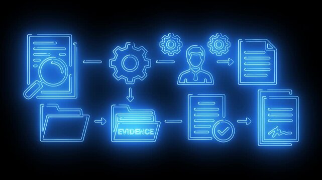 Neon Blue Financial Analysis Workflow Featuring Cost Evaluation, Revenue Tracking, Reporting, And Decision Support System