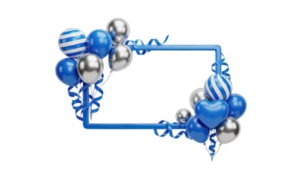 Blue and Silver Balloons with Ribbon Border