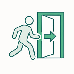 exit in motion; stylized figure steps through doorway in minimalist symbol of direction and departure