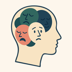 faces within; profile of layered sorrow in color and contour, revealing the weight of inner emotion