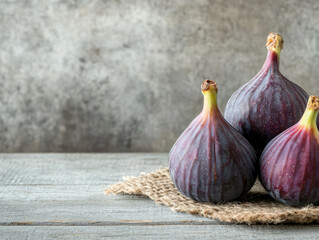 Fresh purple figs on rustic wooden background with copy space