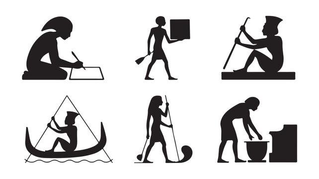 Egyptian Silhouettes Vector Set Depicting Ancient Daily Life Activities