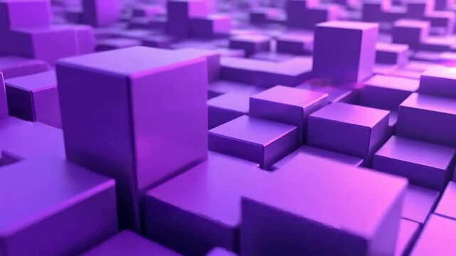 Abstract purple cubes create a modern, textured, three-dimensional background.