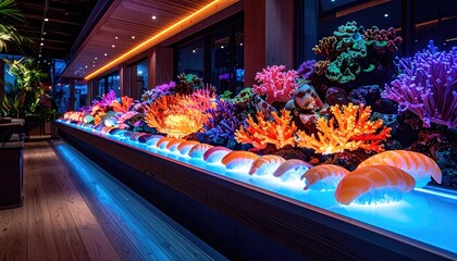 Sushi Buffet with Colorful Coral Decor