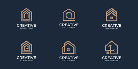Obraz premium Minimalist house logo with line art style logo design