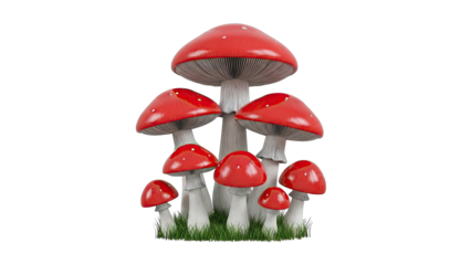 Group of Red and White Spotted Amanita Muscaria Mushrooms