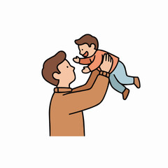 Obraz premium Father holding and playing with happy baby son flat vector illustration