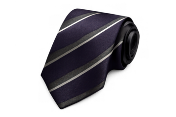 Rolled striped silk necktie for men, elegant formal business attire accessory, fashion, male style, transparent background