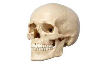 Fototapeta premium Human skull showing anatomical structure, dentistry, medicine, death, and mortality concepts with transparent background