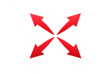 Red arrows expanding outwards, showing growth, scale, and maximize concept, transparent background