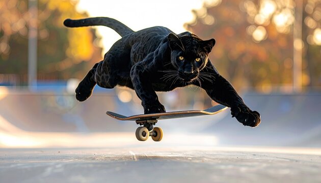 Black Panther Skateboarding at Sunset - Powered by Adobe