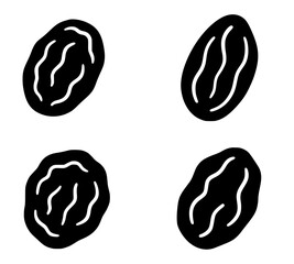 4 raisin illustration icons, silhouette, transparent background