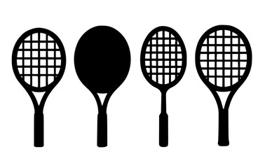 4 racket illustration icons, silhouette, transparent background