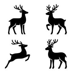 Naklejka premium 4 reindeer illustration icons, silhouette, transparent background