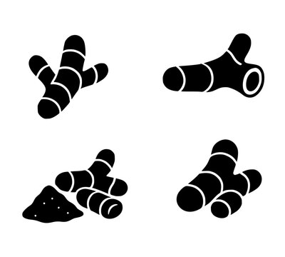 4 turmeric illustration icons, silhouette, transparent background