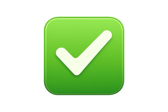 Green glossy checkmark icon confirming validation, approval, and success, isolated on transparent background