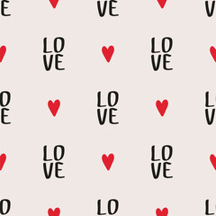 Love text and hearts vector seamless pattern