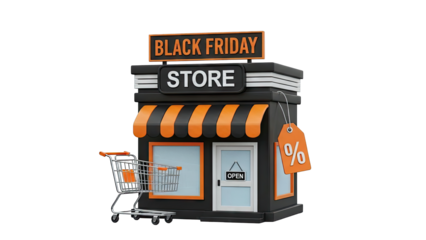 Black Friday Store with Shopping Cart and Discount Tag